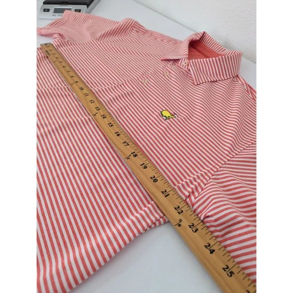 Masters Tech Mens Golf Polo Shirt Large Orange White Striped Short Sleeve Logo - Picture 8 of 10